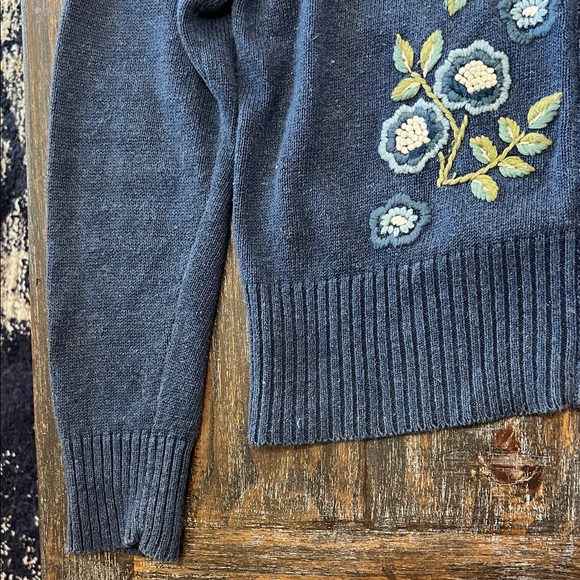 Embroidered Zip-Front Cardigan Sweater in Denim Blue - Picture 6 of 9